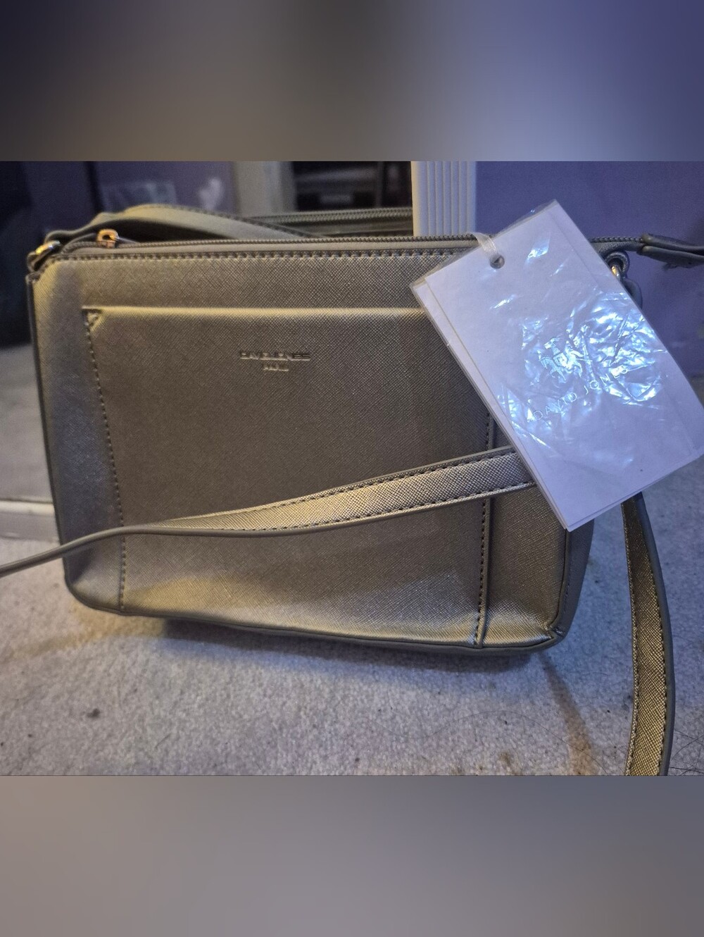 Brand New Metallic Gray Leather Shoulder Bag